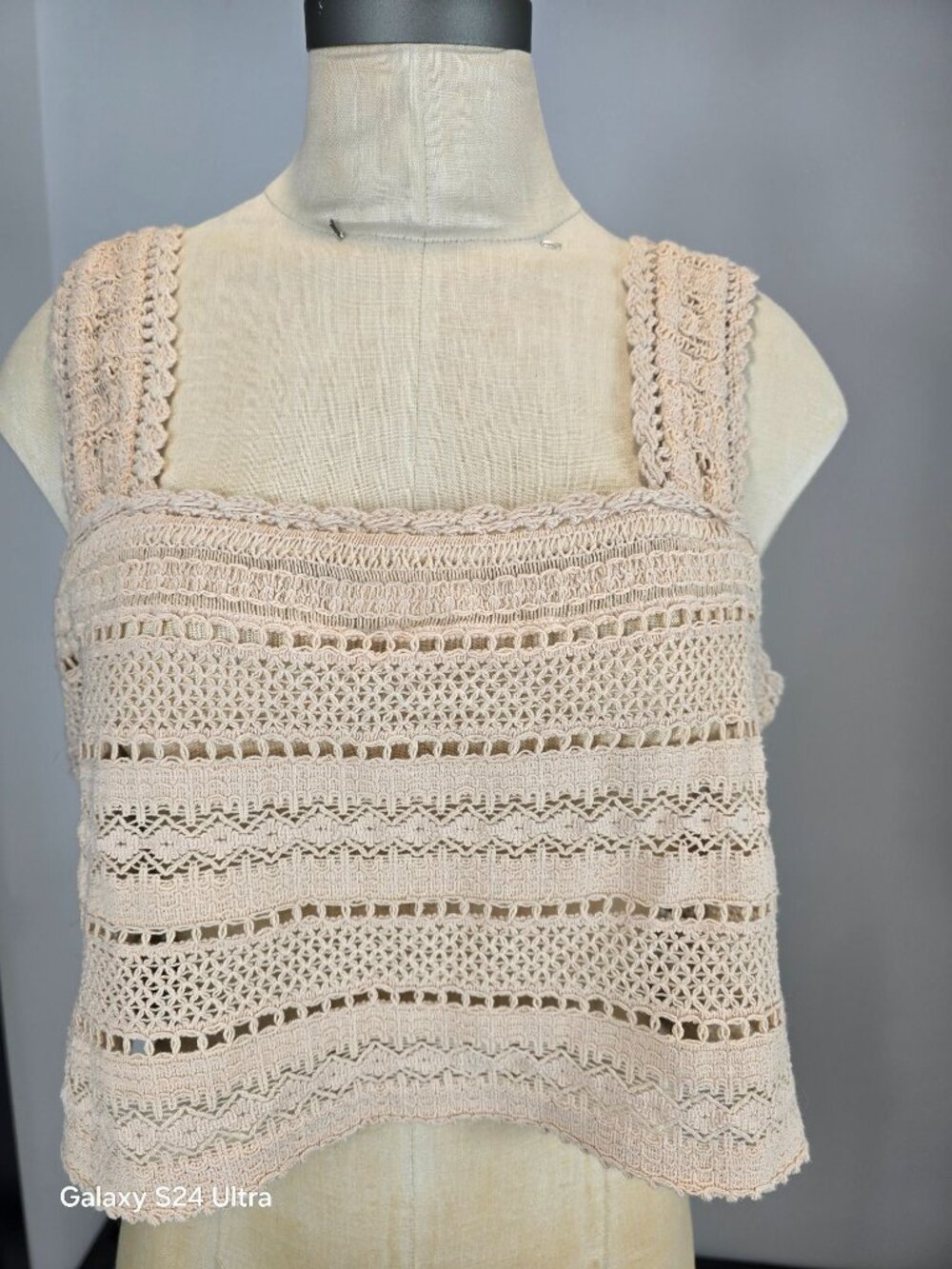 Aerie Crochet Tank Top square neckline color cream women's size L